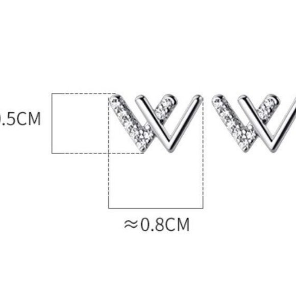 S925 W Shape Studs Earrings w/ Tiny CZ-Gold ECZ013 - Picture 8 of 10